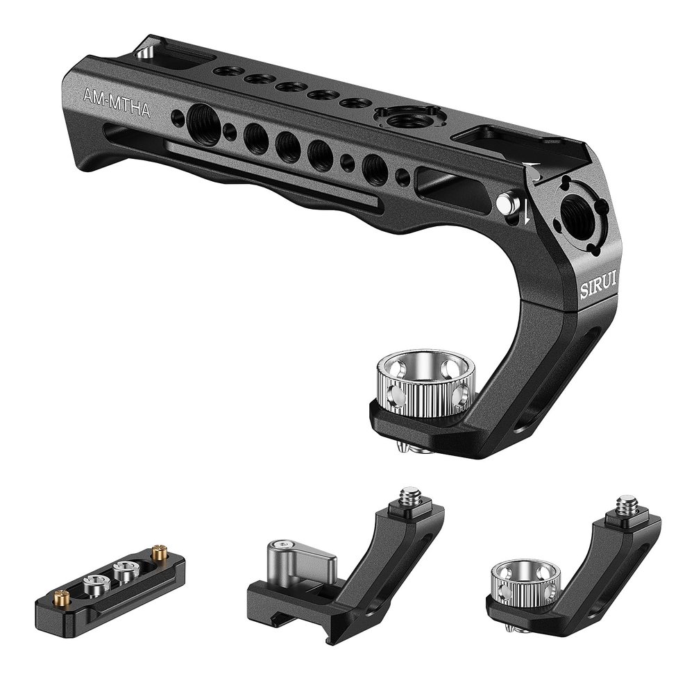SIRUI Top Handle with Locating Mount for ARRI and NATO Mount, All-Aluminium Camera Cage Handle Grip with Cold Shoe with Safety Pin, Multiple Threaded Holes, AM-MTHA, Pack of 1