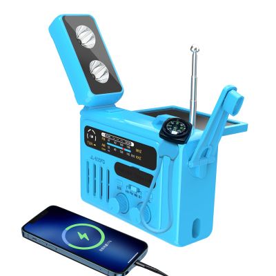Solar Hand Crank Emergency Radio,NOAA/AM/FM with LED Flashlight & Reading Lamp,USB Type-C/Solar/Hand Crank Charging,Bluetooth Speaker,SOS Alarm&Compass for Camping Indoor Outdoor Emergencies