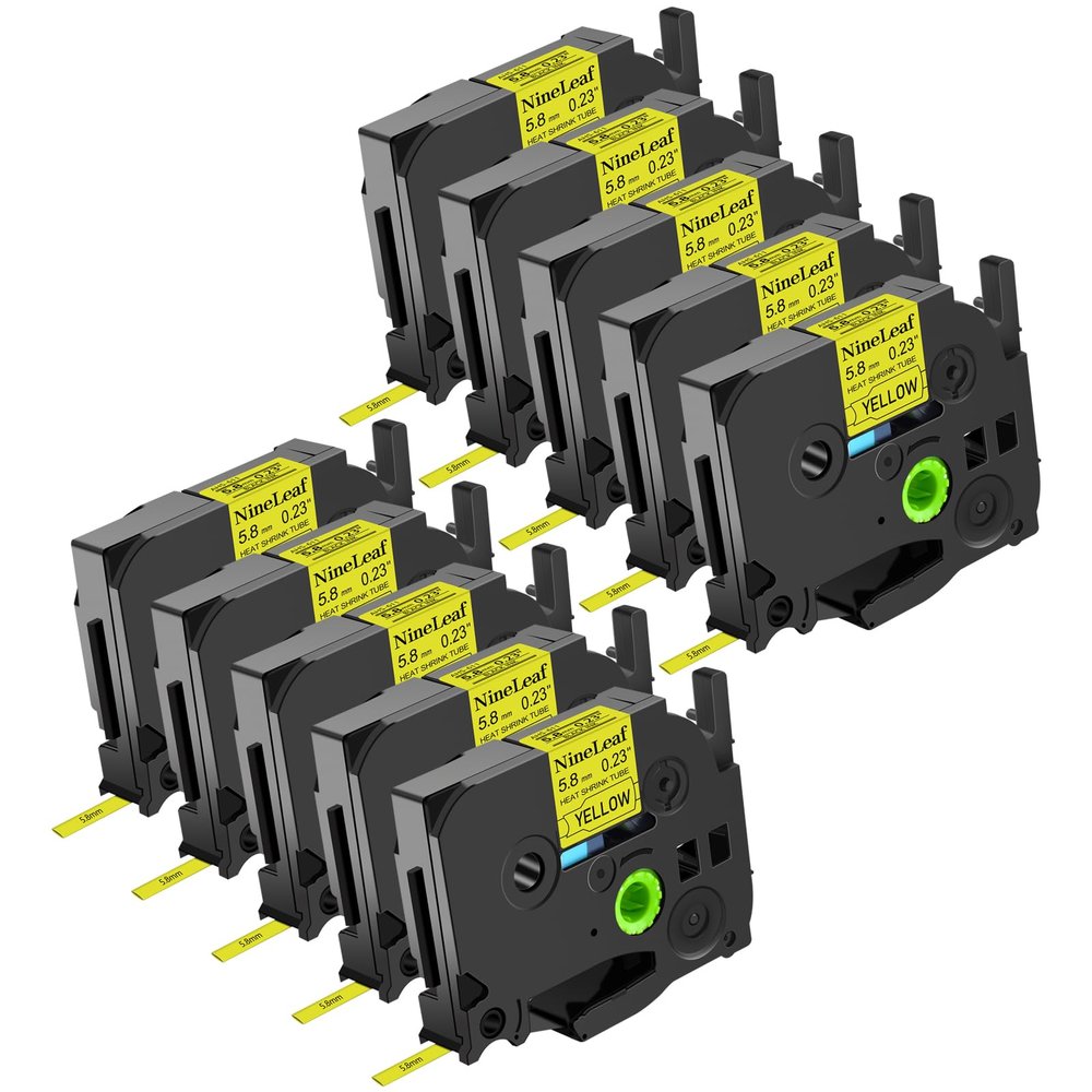 NineLeaf 10PK Compatible for Ptouch HSe-611 HSe611 HS-611 HS611 5.8mm 0.23 Black on Yellow Heat Shrink Tubes for PT-3600 PT-P750WVP PT-P900 PT-P900W Label Maker Tapes