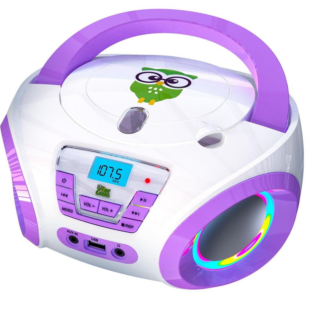 TinyGeeks Tunes Kids Boombox CD Player for Children + FM Radio + Includes Batteries + Purple Radio - CD Player Children with Speakers Children and Toddlers - Purple