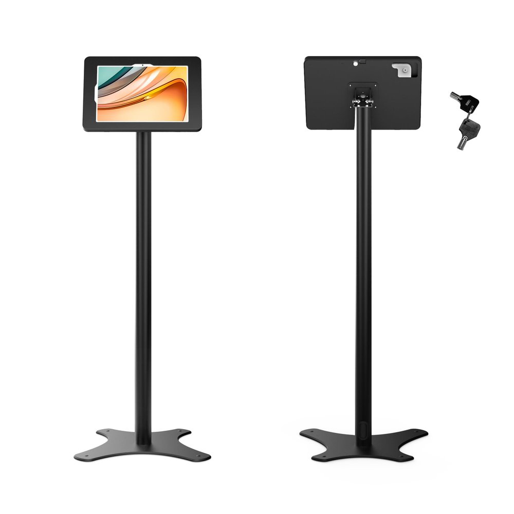Beelta Tablet Kiosk Floor Stand, Anti-Theft, Rotate Lockable Metal Tablet Enclosure+Aluminum Pole+Metal Base, Compatible with 10.9" iPad 10th, Pro 11" 1 2 3 4, Air 4 5, Air 11"(M2/M3), iPad 11"(A16)