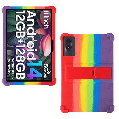 AKNICI Case for DOOGEE U11/DOOGEE U11 Pro/Blackview Tab 90WiFi/Blackview Tab 90 WiFi/Blackview Tab 90 Tablet 11 inch, Soft Silicone Protective Cover with Adjustable Kickstand, Rainbow