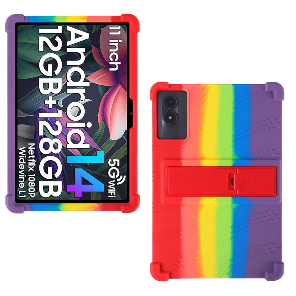 AKNICI Case for DOOGEE U11/DOOGEE U11 Pro/Blackview Tab 90WiFi/Blackview Tab 90 WiFi/Blackview Tab 90 Tablet 11 inch, Soft Silicone Protective Cover with Adjustable Kickstand, Rainbow