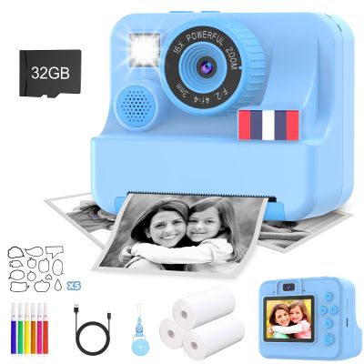 Yosfeng Instant Print Camera for Kids - Christmas Birthday Girls Boys Gifts for Age 3 4 5 6 7 8 9 10 Year Old, 2.4 Inch Screen Kids Instant Camera, Kid Digital Video Dual Cameras with 32 GB SD Card