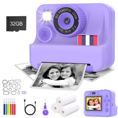 Yosfeng Instant Print Camera for Kids - Christmas Birthday Girls Gifts for Age 3 4 5 6 7 8 9 10 Year Old, 2.4 Inch Screen Kids Instant Camera, Toddler Camera Toys for Age 3-12 with 32 GB SD Card