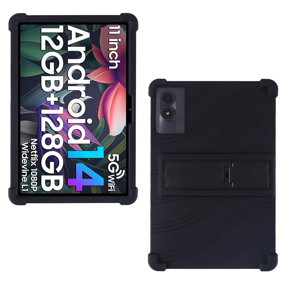 AKNICI Case for DOOGEE U11/DOOGEE U11 Pro/Blackview Tab 90WiFi/Blackview Tab 90 WiFi/Blackview Tab 90 Tablet 11 inch, Soft Silicone Protective Cover with Adjustable Kickstand, Black