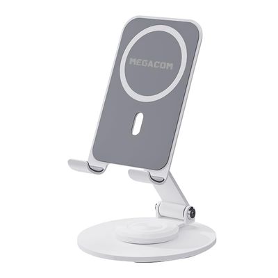 megacom Adjustable Phone Stand, 360 Rotatable, Foldable, Magnetic Holder (White)