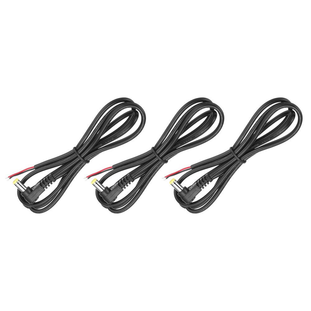 MECCANIXITY 3pcs Replacement 5.5mm x 2.1mm Right Angle 90 Degree DC Power Male Plug Jack to Bare Wire Open End Connector Adapter Pigtail Power Cable Cord for DC Surveillance Camera, 1m
