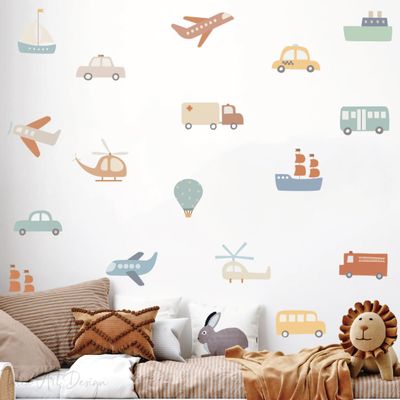 Cars Wall Stickers Transports Kids Room Wall Decor Peel and Stick Wall Decals for Boys Children's Room Nursery Bedroom Classroom