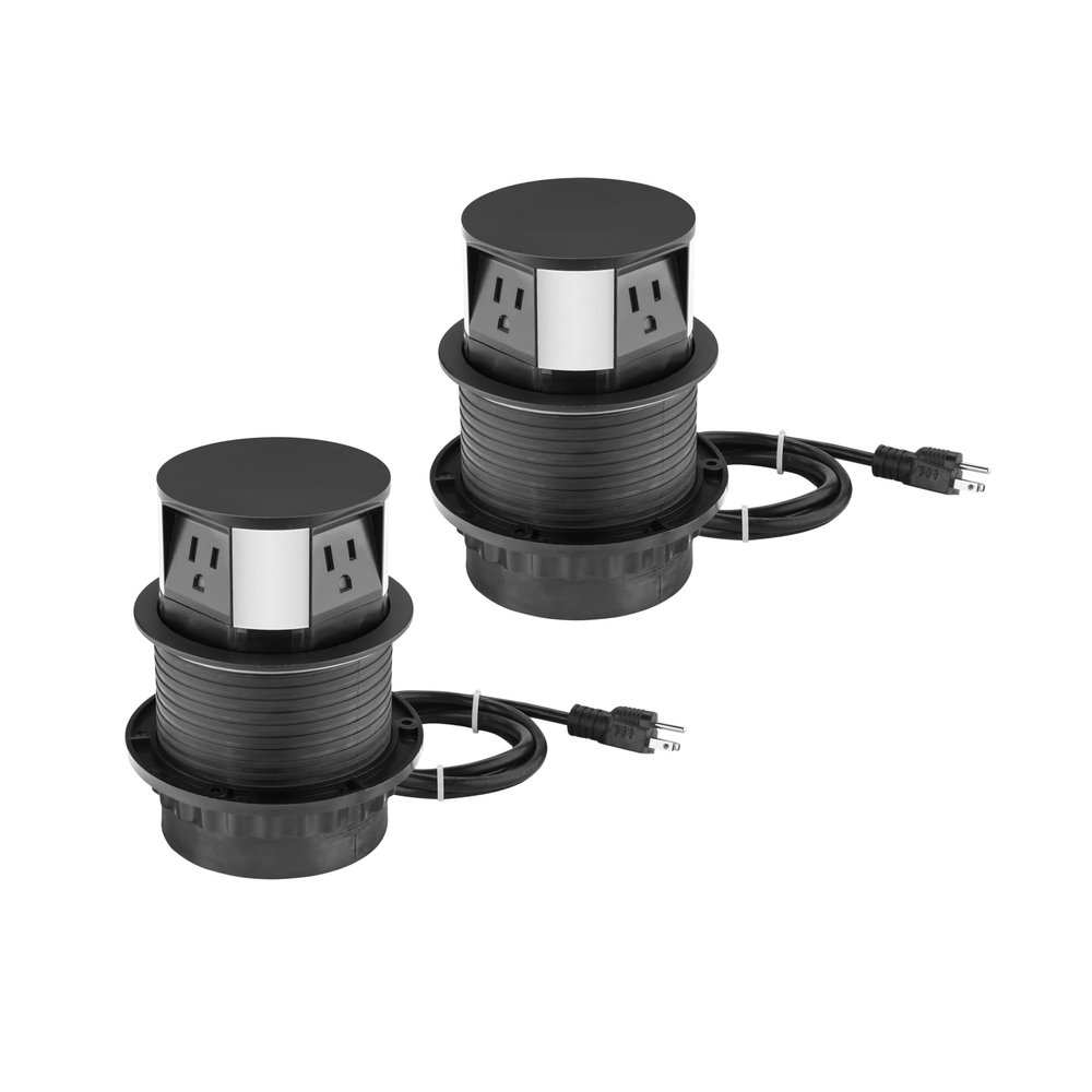 Link2Home 2 Pack Pop Up Outlet 10W Fast Induction Charger with Type-C USB, 3 Power Outlets 15A, 2 USB Ports 3.0A, Splash Resistant, Matt Black Finish, for Kitchen Counter Island, Office Table