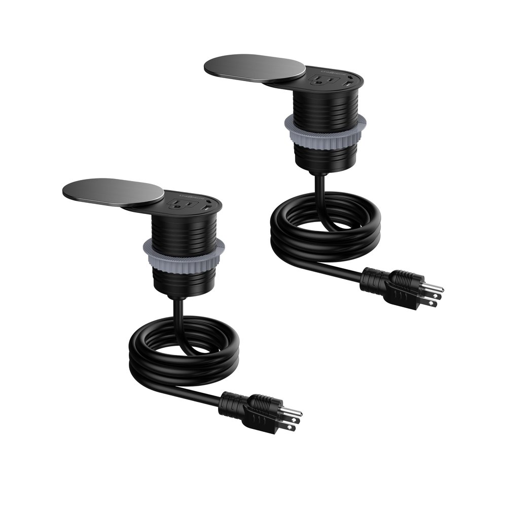 Link2Home 2 Pack Space Saver Grommet Socket 1-Power-Outlet USB A/C Port 3.1 Amp Splash Resistant in Stainless-Steel, Overload Protection
