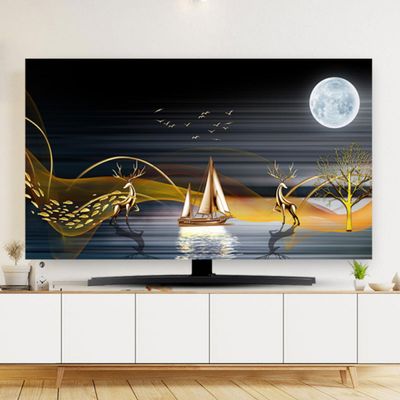 32-85 Inches TV Cover, Polyester Dust Proof TV Screen Protector Cover Fabric for LCD LED, Indoor Bedroom Living Room Decoration Smooth Soft Dust Cover with Painting Printing(Size:80IN,Color:C)