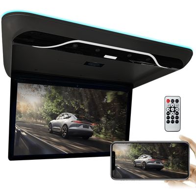 AUTUMFLATGAO 19" Car Overhead Player, Flip Down Monitor, 1080P Screen Car Roof Multimedia Player, Car Video with 16 Colors Light, Support HDMI, USB,Black