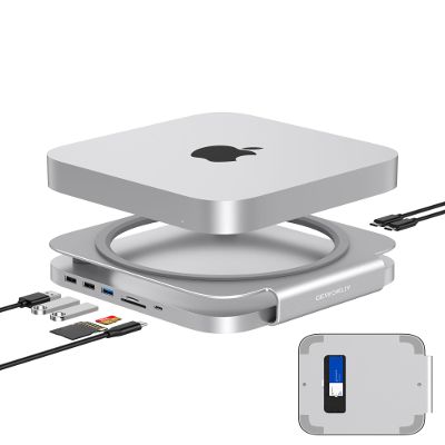 GEWOKLIY Mac mini Dock and Stand with NVMe/SATA M.2 SSD Enclosure, USB-A/C Connector, TF/SD Card Reader, Compatible with Mac M1/M2.