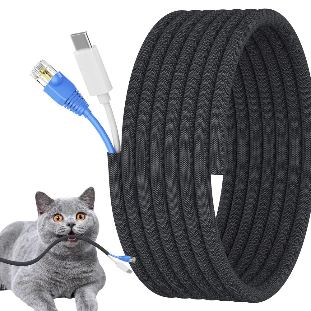 3/8 inch Cord Protectors from Pets No Chew, 10ft Wire Protector Cord Covers for Pets, Flexible Cable Management Sleeve for USB Power Cords Audio Video Cords Phone Charging Cables, Black