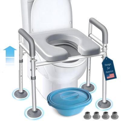Eosprim Toilet Seat Risers for Seniors Elongated, Raised Toilet Seat with Handles, Toilet Safety Frames & Rails for Elderly and Handicap, Elevated Shower Commode Chair with Arms, Toilet Lift Grab Bar