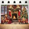6x4ft Christmas Backdrops Photography Winter Fireplace Xmas Tree Sock Wall Party Decor Merry Christmas Bear Backdrop Family Kids Holiday New Year Party Supplies Photo Background Studio Props view 2