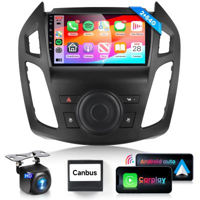 16EQ 2G 64G Car Radio for Ford Transit Connect 2014-2018 Stereo with Wireless Carplay Android Auto 9 inch 1080P HD Touchscreen Canbus Bluetooth FM/RDS GPS WiFi Mirror Link Backup Camera External MIC