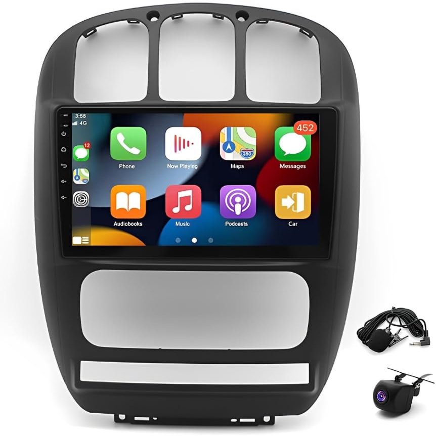 10 Android 13 Car Stereo Radio 2+32G Compatible with Chrysler Town & Country 2001-2007 for CarPlay Wireless Touchscreen GPS Navigation Bluetooth WiFi Multimedia Player USB with Camera
