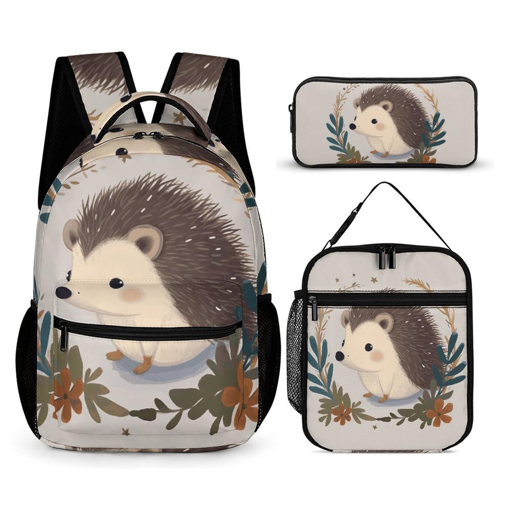 KLWQR Cute Little Hedgehog Backpack for Women Men Lightweight Waterproof Backpack Set With Lunch Box Pencil Case Travel Laptop Backpack Casual Daypacks