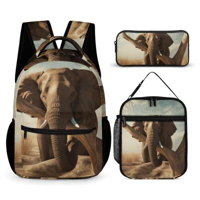 KLWQR Resting Elephant Backpack for Women Men Lightweight Waterproof Backpack Set With Lunch Box Pencil Case Travel Laptop Backpack Casual Daypacks