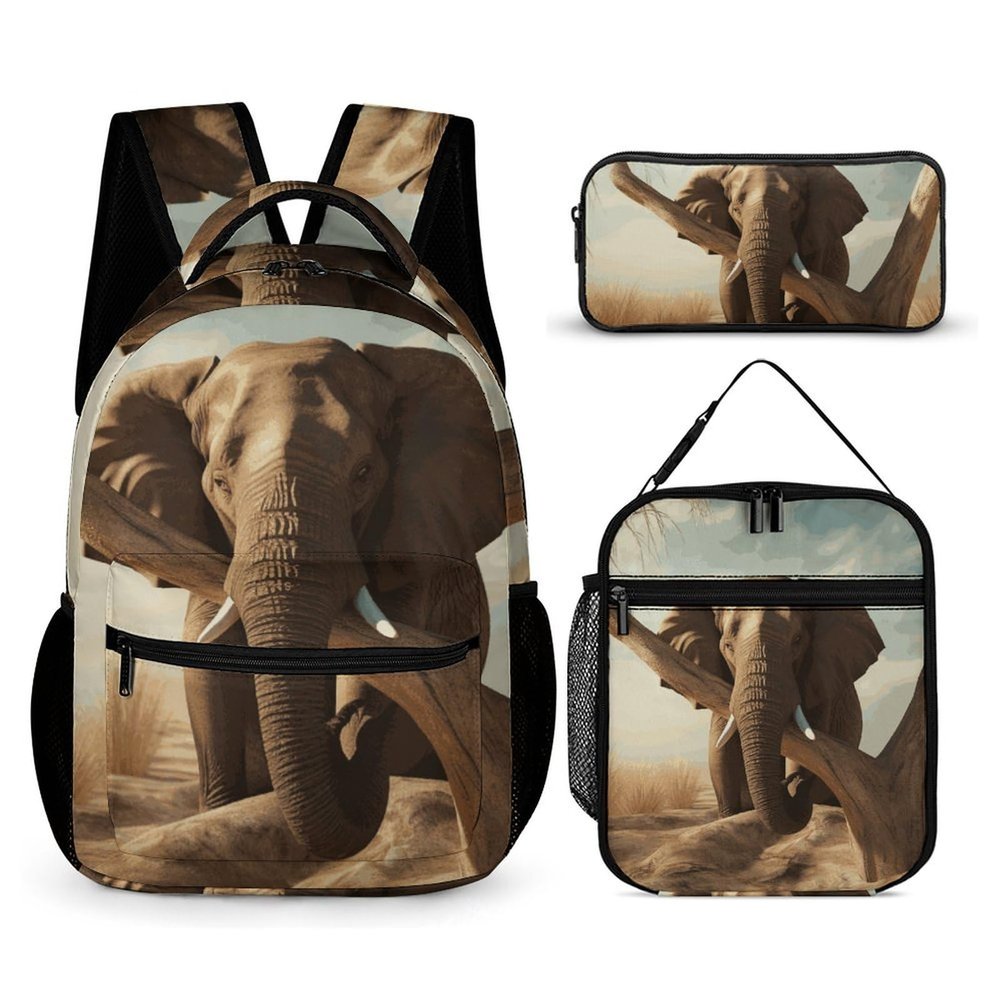 KLWQR Resting Elephant Backpack for Women Men Lightweight Waterproof Backpack Set With Lunch Box Pencil Case Travel Laptop Backpack Casual Daypacks