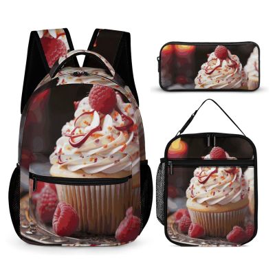 KLWQR Cupcake Dessert Backpack for Women Men Lightweight Waterproof Backpack Set With Lunch Box Pencil Case Travel Laptop Backpack Casual Daypacks