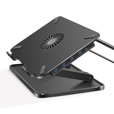 Multifunction Laptop Stand with Cooling Fan + 4Pcs USB Port, Height Adjustable Tablets Holder
