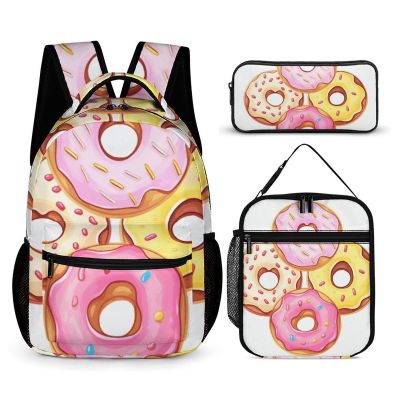 KLWQR Cute Donuts Backpack for Women Men Lightweight Waterproof Backpack Set With Lunch Box Pencil Case Travel Laptop Backpack Casual Daypacks