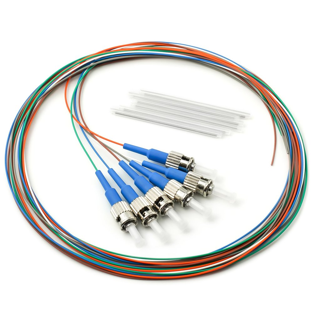 Bangun 6 Strand Singlemode 9/125 ST-UPC Fiber Pigtail, ST OS2 Fiber Optic Pigtail, Includes 6 Fiber Optic Fusion Splice Protective Shrink Sleeves
