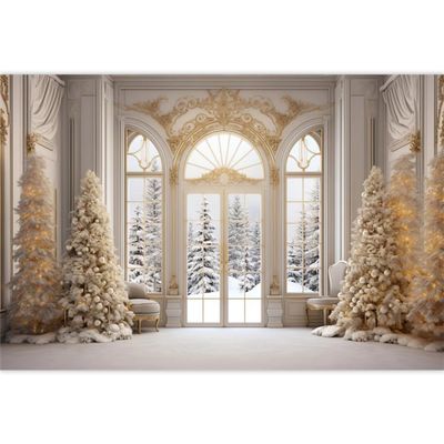 Elegant Christmas Backdrop 12x8ft Fabric Christmas Backdrops for Photography Winter Party Decoration Backdrop Winter Snowscape Window Photos Family Xmas Pictures White Xmas Background
