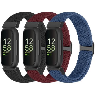 WolliLe Braided Stretchy Watch Band Compatible with Fitbit Inspire 3/2/HR/Ace 2, Soft Adjustable Nylon Loop Elastic Strap Sport Replacement Wristband for Women Men