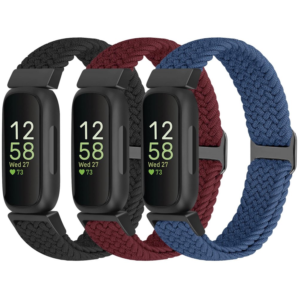 WolliLe Braided Stretchy Watch Band Compatible with Fitbit Inspire 3/2/HR/Ace 2, Soft Adjustable Nylon Loop Elastic Strap Sport Replacement Wristband for Women Men