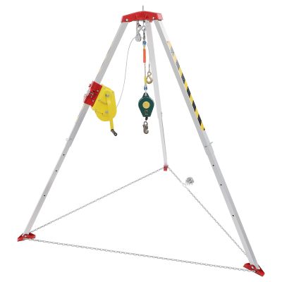 Cbhfmljd Confined Space Tripod Kit, 2600lbs Winch Rescue Tripod with Fall Arrester Confined Space Rescue Tripod Height Adjustable 65.62ft Wire for Down Wells, Road Construction, Fire Rescue