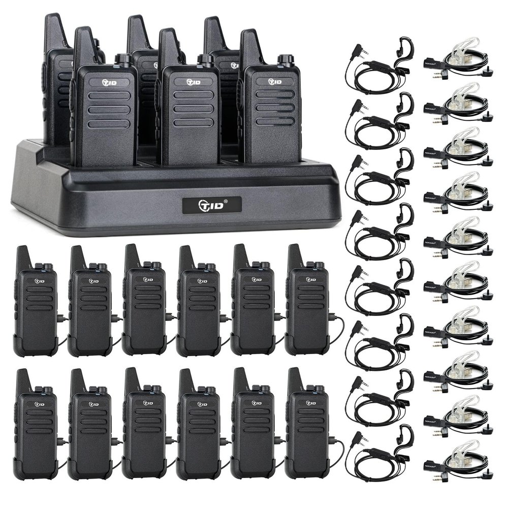 18 Pack TIDRADIO TD-M8s Walkie Talkies for Adults with Earpiece (8 Pack) Long Range Two Way Radio with 6 Way Multi Gang Charger and USB Charger for Warehouse Business Church and Retail