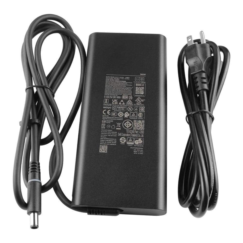 19.5V 18.46A 360W Dell GaN Power Adapter 7.4mm Tip Charger Compatible with Dell Alienware m18 R2 Alienware x16 R2 Alienware m18 R2 P51E P51E001 Alienware x16 R2 P120F P120F008 P120F007