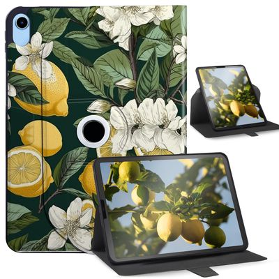 360 Rotating Case for iPad 10th Generation 10.9 Inch 2022 - Auto Wake/Sleep with Magnetic Clasp, Compatible with New Apple iPad 10.9 Inch, Lemon Flowers