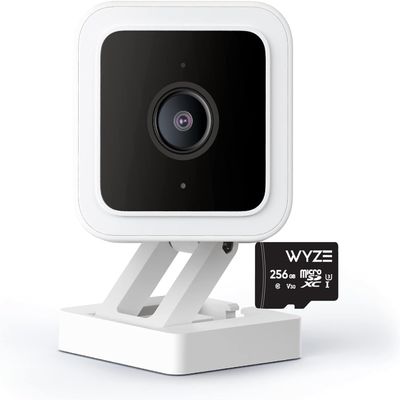 Cam V3 Smart Home Security Camera, Indoor/Outdoor Use, IP65-Rated, 1080p Plug-in, Color Night Vision, Motion Detection, Two Way Audio, Compatible with Alexa, Google Assistant, Cam V3+256GB SD Card
