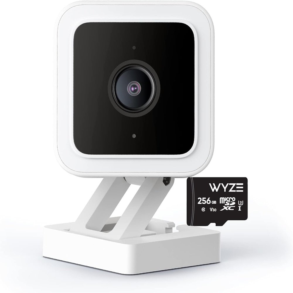 Cam V3 Smart Home Security Camera, Indoor/Outdoor Use, IP65-Rated, 1080p Plug-in, Color Night Vision, Motion Detection, Two Way Audio, Compatible with Alexa, Google Assistant, Cam V3+256GB SD Card