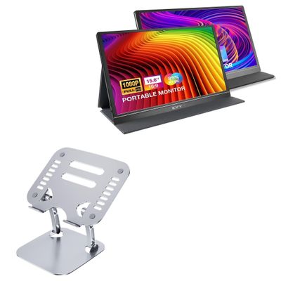 BoxWave Stand and Mount Compatible with KYY Monitor K3-3 (15.6 in) - Executive VersaView Laptop Stand, Ergonomic Adjustable Viewing Angle Metallic Riser - Metallic Silver