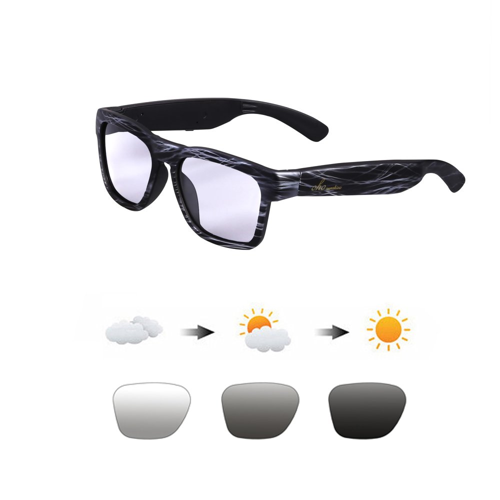 OhO Smart Glasses,Polarized Sunglasses with Bluetooth Speaker,Sports/Outdoor UV Protection and Voice Control,Unisex(Transitional Blue Light Lens)