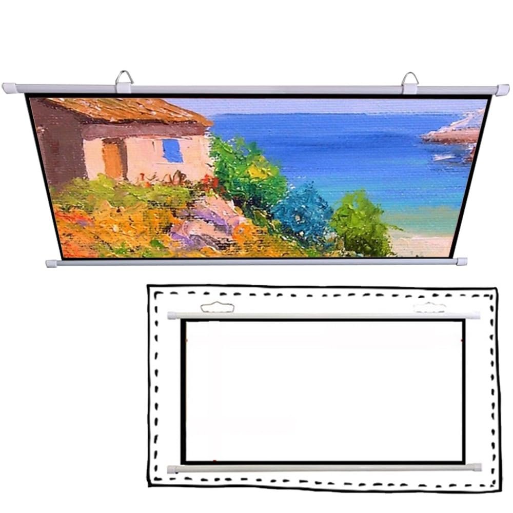 OUKEJNM Outdoor Projector Screen Manual Pull Down 40" 50" 60" 72" 4:3 16:9 Projection Screen, Wall Mount 4K 3D HD Portable Indoor Home Theater Movie Screen (White,4:3-40inch)