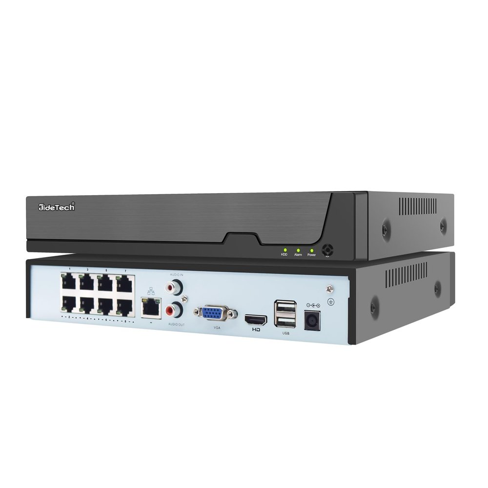 JideTech 4K 8 Channel PoE NVR, 8 Ports 16 CH Expandable Network Video Recorder for Home Surveillance System, Support 4K/2K/12MP/8MP/5MP/1080P IP Camera, Remote Access, 24/7 Recording, Up to 14TB HDD
