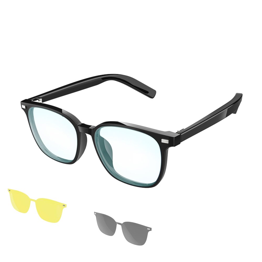 HUOSUC Smart Bluetooth Audio Glasses, Anti-Blue Light, Auto On/Off, Call/Music, Voice Assistant,Remote control of mobile phone camera function, Black Frameunisex