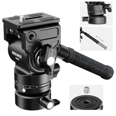 NEEWER Tripod Fluid Head with +/-7 Leveling Base (48mm), Metal Mini Pan Tilt Video Head Mount with Arca Type QR Plate, Telescopic Handle for Compact Video Camera DSLR Camera, Max Load 11lb/5kg, GM35