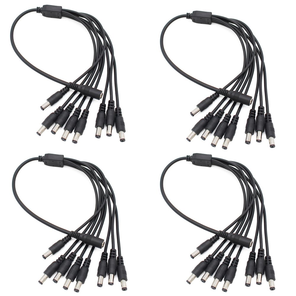 AIMHDUTY 1 to 8 Way DC Power Splitter Cable 4-Pack, Made with Pure Copper, 5.5mm x 2.1mm Connector, Support 12V 5A for CCTV Cameras and LED Strip