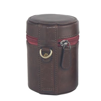 Personalized PU Leather Camera Lens Pouch, Thicken Lens Case for Photographer, Lens Protector fit for Micro-single Camera Lens, SLR Camera, Tele Lens (Dark Brown, length  110mm, diameter 75mm)