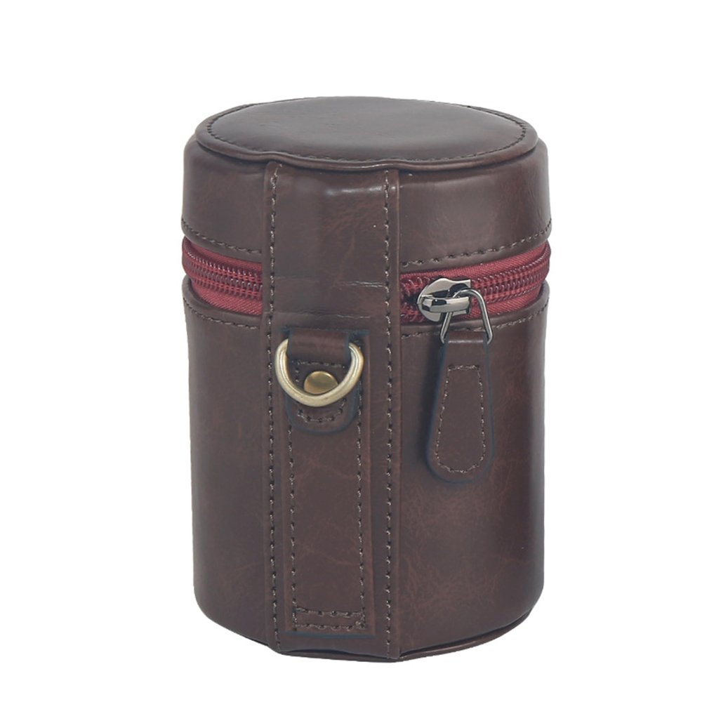 Personalized PU Leather Camera Lens Pouch, Thicken Lens Case for Photographer, Lens Protector fit for Micro-single Camera Lens, SLR Camera, Tele Lens (Dark Brown, length 110mm, diameter 75mm)