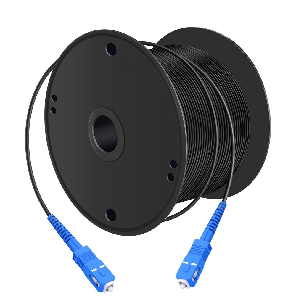 Buacoz SC to SC Armored Fiber Patch Cable (984ft/300Meters) Single Mode Simplex - 9/125um Outdoor Fiber Optic Jumper Optical Patch Cord,SC/UPC-SC/UPC Industrial Fiber Optic Internet Cables TPU Black