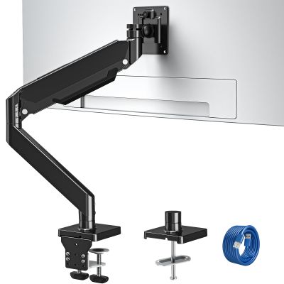 Monitor Desk Mount Fits 22-42'' Heavy Duty Widescreen, Gas Spring Computer Monitor Stand for Desk, Holds 4.4-33 lbs Larger Screen, Ultrawide Monitor Arm with USB, VESA Mount Clamp/Grommet Base